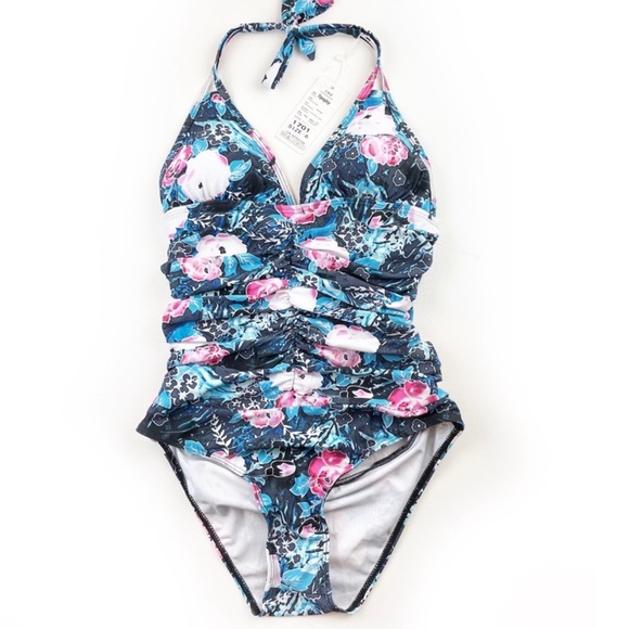 Upopby Halter Push-up Floral One-piece Swimsuit - Picture 6 of 8